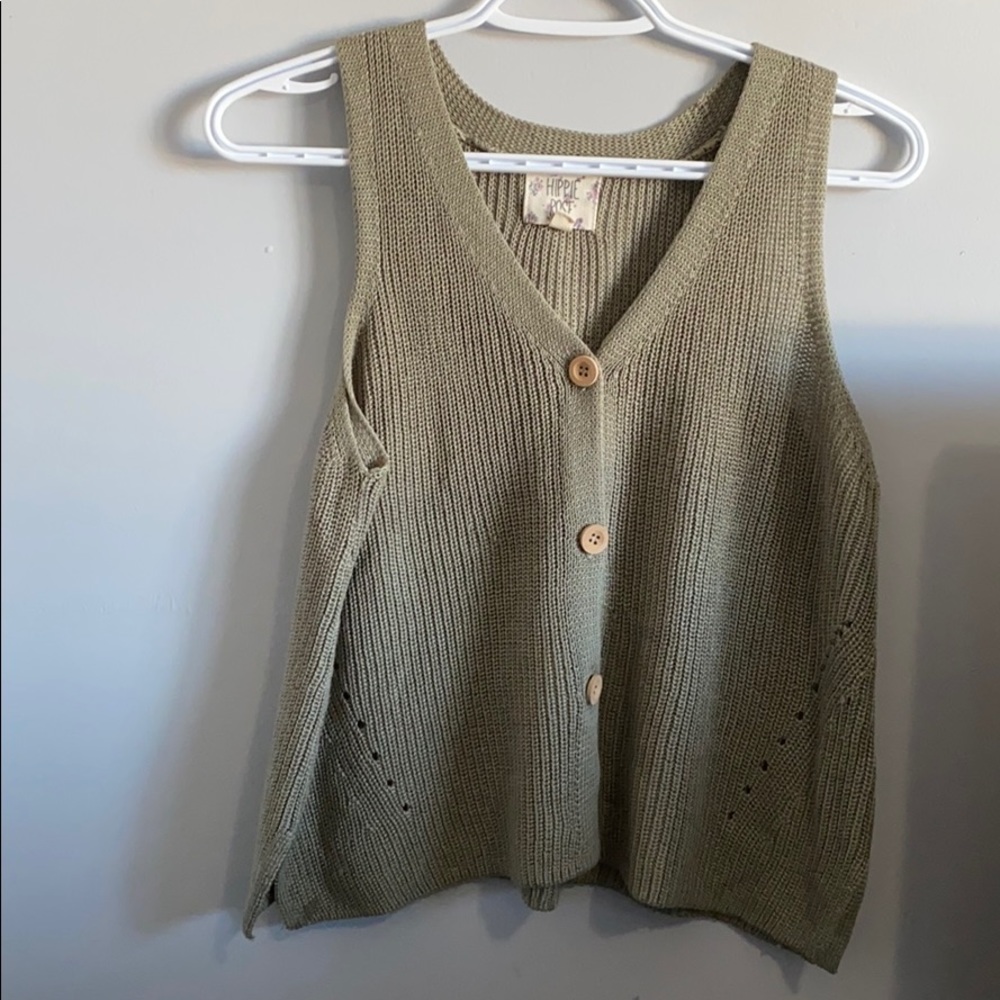 Women's Olive Knit Button-Down Vest